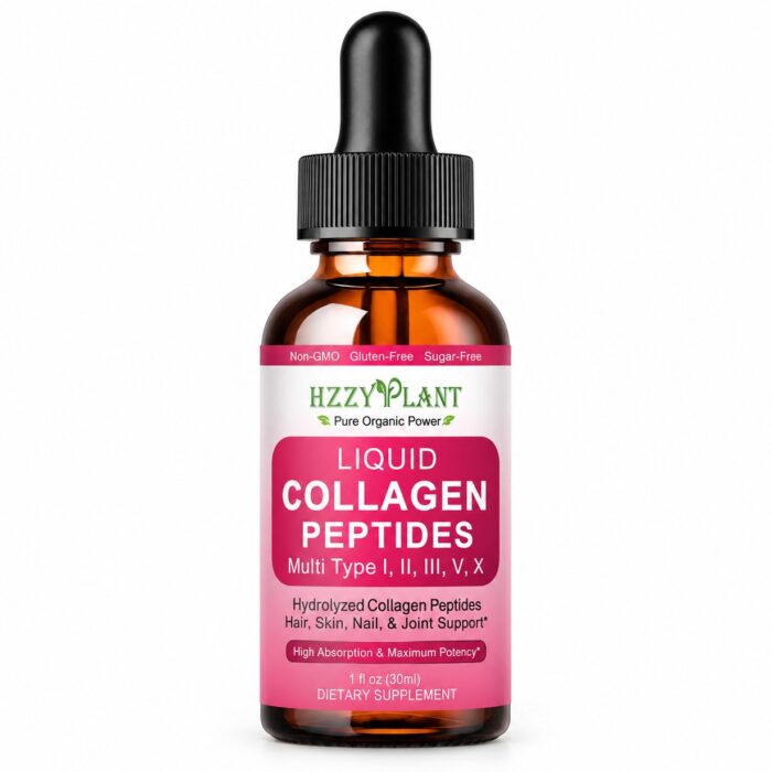 HzzyPlant Liquid Collagen Peptides – Colágeno Líquido de 5 Tipos, 30 ml