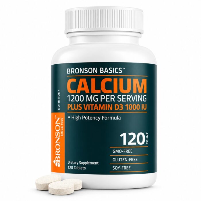 Bronson Basics Calcium 1200 mg + Vitamin D3 1000 IU – 120 Tabletas