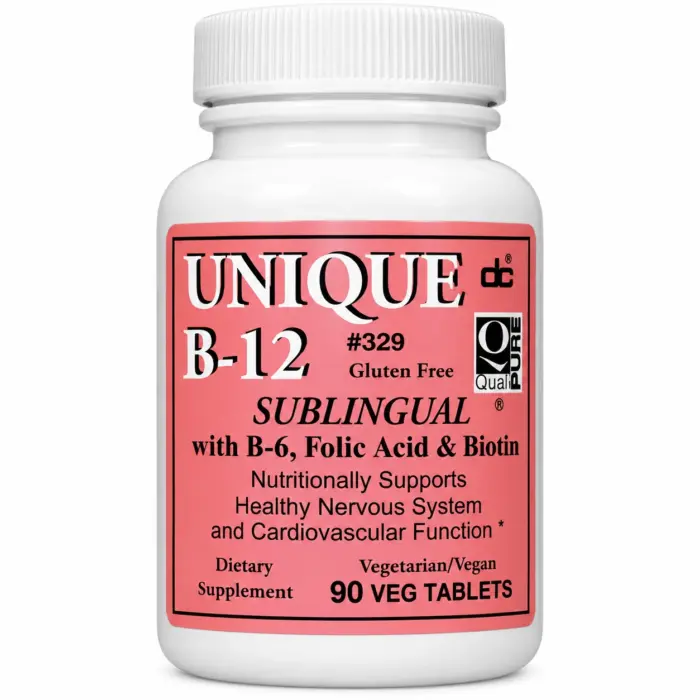 Unique B-12 Sublingual con Vitamina B6, Ácido Fólico y Biotina – 90 Tabletas